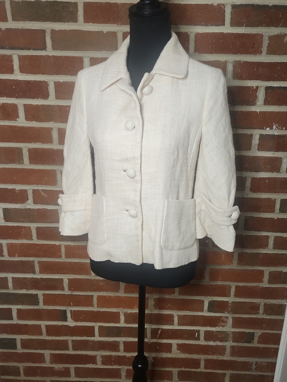 J. Crew Cream Textured Button Jacket, Size 2
